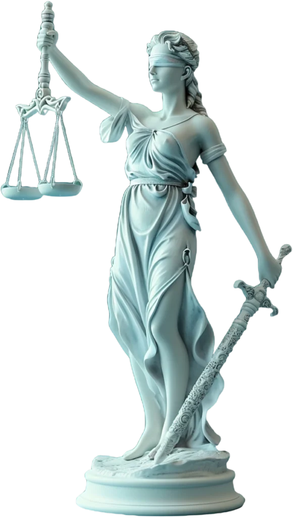 Estátua da Justiça com balança e espada representando advogados e serviços de antecipação de RPV e precatórios